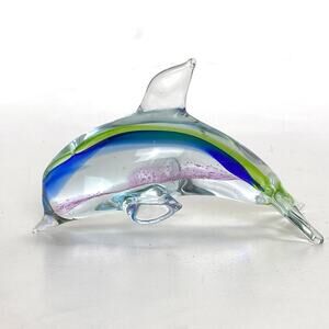 Murano Style Glass Dolphin 5.25 Inches Long 3.23 Inches Tall